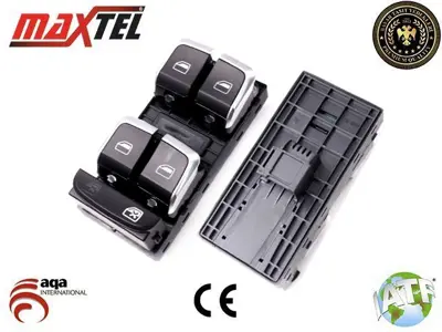 MAXTEL 18231117 Cam Acma Kapama Ve Emnıyet Kılıt Anahtarı Dortlu (Krom) A4 13>15 A5 12> Q5 13> 8K0959851DV10 8K0959851FV10 8UD959851A 8U0959851 8U09598515PR 8K0959851F 8K0959851 8KD959851A 8K0959851D 8K0959851V10