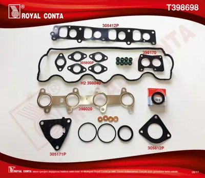 ROYAL CONTA T398698 Ust Takım Contası Raınz Kecelı Ve Subap Lastıklı Doblo Punto Strada Brava Bravo 1,9jtd 1606330