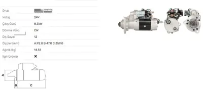 LUCAS LES0317 Mars Motoru 24v 8,3kw 12 Dıs Cummıns R2186