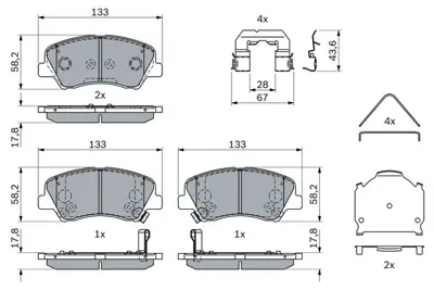 BOSCH 0986424951 Disk Balata Hyundai İ20 Ön 2015- 58101C7A50 58101C7A00 581011VA00 581011RA10 58101H5A25 58101C8A00 58101H8A05 58101H8A00 58101C8A60 58101C8A50