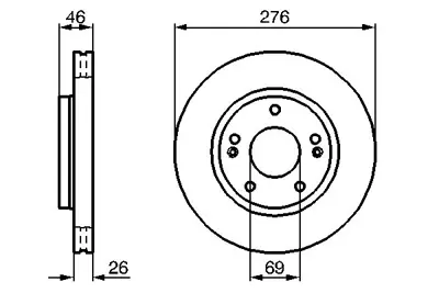 BOSCH 0986479124 Fren Diskiön Santafe  00> Trajet 99> Galloper 98> Havalı 276mm 517123B000 5171226000 517123B000AT 5810126A20 5171226000AT 9907910 5171222600 517123B300 517123B010 517123F000