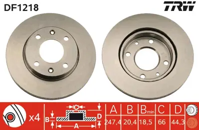 TRW DF1218 Fren Diski Ön 205 1.6 Gtı 1.9 Gtı Havalı 247mm 4246A6 424690 91517694 95669225 230111 4246R60 E169096