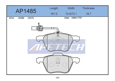 APETECH AP1485 Fren Balatası Ön Sharan 95> Transporter T4 90> / Alhambra 96> / Galaxy 00> 