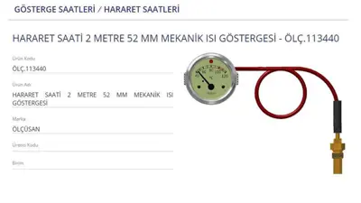 VDO-BR 113440 Hararet Saatı 52 Mm 2mt Mekanık Isı Gosterge 