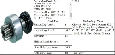 ITHAL FORM-52895 Marş Dişlisi 9 Dış Pd 250 Otosan 32.27 6033AD30066033AD31086033AD38509002336236