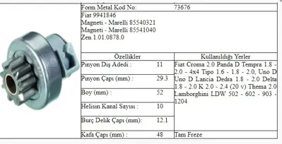 ITHAL FORM-73676 Marş Dişlisi Doblo 1.9 Brava Tempra Uno 11t Marellı 85540321