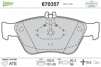 VALEO 670357 Fren Balatası On W202 95>00 S202 97>01 C208 97>00 W210 95>00 S210 99>03 C140 92>99 R170 00>04 A0024204420 A0024209620 A0044200220 A0054204720 24204420 24209620 44200220 54204720 4420022067 A004420022067