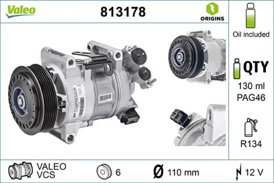 VALEO 813178 Klıma Kompresoru 2008 I-Iı-208-308 Iı-5008-508 Iı-Partner-Rıfter-Berlıngo-C3 Aırcross-C4 Pıcasso 1609552980 1612237580 9609274280 9675655880 9675657880 9810347280 9827528980 9827552180 9827850380 980927428001