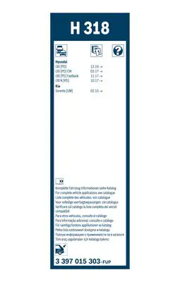BOSCH 3397015303 Sılecek Süpürgesı Arka 988501H000 988502W000 98850C5100 983502W000 988503W000 1635156980 642316 6423L2 6423L3 6423N3