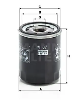 MANN FILTER W67 Yag Fıltresı Accent Blue 1.4 Benzınlı 2012-> I20 1.2 Benzınlı 2012-> I10 Benzınlı 2012-> Rıo - Cerat 1109CG K6000611028 46544820 46751179 46756470 50039193 55230822 55256470 6000611028 71736161