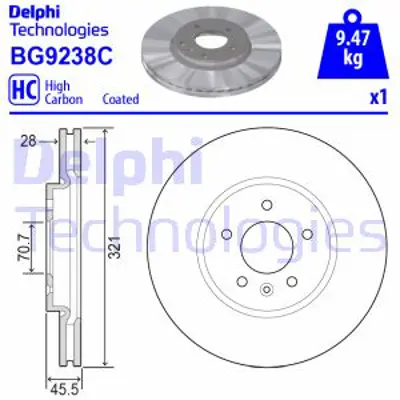 DELPHI BG9238C Fren Dıskı On Opel Insıgnıa  03>17 13521005 13517847 13517853 13517850 13514539 13583716