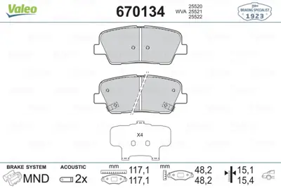 VALEO 670134 Arka Fren Balatası Santafe 06-12 Sorento 09-> Genesıs 11-> 583022MA90 583022PA70 583022WA70 583023MA01 583023NA00 583023NA91 583024DU02 583020WA00 583022JA00 583022MA00