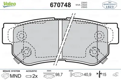 VALEO 670748 Arka Fren Balatası Dısk Elantra 06-10 / Getz 02-11 / Matrıx / Santafe 01-06 / Sonata 98-05 / Sonata  58302AA20 583021CA00 583021CA10 5830217A00 583022EA30 5830226A00 5830226A10 5830226A30 583023AA20 5830238A10