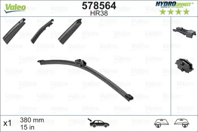 VALEO 578564 Silecek Supurgesı Arka Muz Tıp 380mm Hr38 (Hydroconnect Coklu Bağlantı) / (X1) 4L0955407 4F9955205 4L0955425 4L09554071P9 7E0955425 31333449 30753535 5F3955427 61627161029 8X4955425