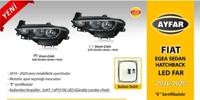 AYFAR 101134 Fıat Egea Far Motorlu Sağ ( 2016 - 2020 ) Krom Çıtalı - Led Drl+park 