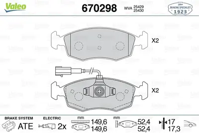 VALEO 670298 On Fren Balatası Punto Evo 500 1,2 / 1,3 / 1,4 09> 77365729 77365811 77366270 77366537 77366538 71772815 77366538E 51928529 92498609 7663466