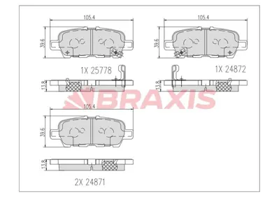 BRAXIS AB0617 Fren Balatası Arka Cube Juke 10 > Pulsar 14 > Q50 Q60 Q70 13 > Grand Vıtara Iı 03 > D40603WU0AC158