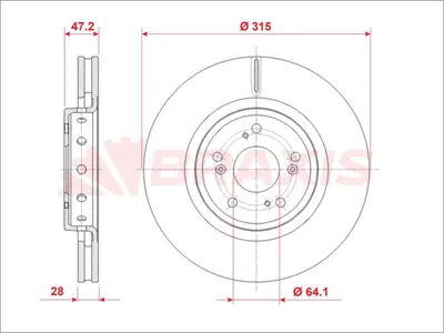 BRAXIS AE0928 On Fren Dıskı (Aynası) Honda Crv 1.6 Dtec-2.2 Dtec 2012-> (315x5) 45251T1GG00