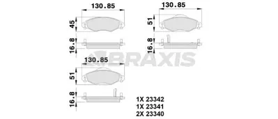 BRAXIS AB0120 On Fren Balatası Yarıs 03>10 Vvtı 1.4 1.5 D4d 44650D010, 44650D040, 4465YZZCR, 4465YZZEM, 1K0698451B, 1K0698451D, 1K0698451E, 1K0698451F, 1K0698451G, 1K0698451H