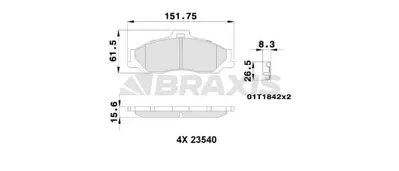 BRAXIS AB0242 On Fren Balatası Ranger 2,5td 4x4 04> 2,5,2,5d 4x4 99>02 06>11 Mazda B2500 01>03 Bt 50 