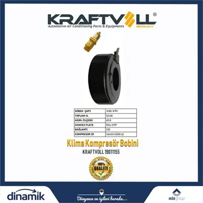 KRAFTVOLL 19011155 Klima Kompresor Bobini P206 301 307 Expert Partner Tepee Rıfter / Berlıngo C-Elysee Jumpy /  Corsa F