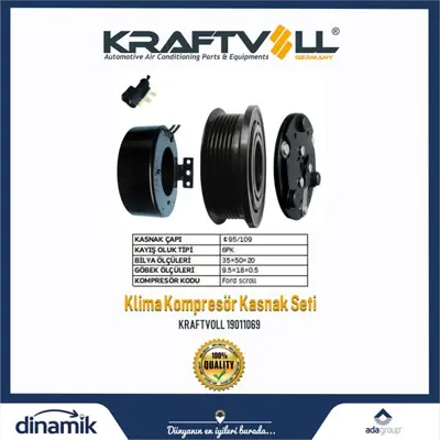 KRAFTVOLL 19011069 Klima Kompresor Kasnak Seti Ford Fıesta 109mm 6pk  Focus 1,6 16v / 1,8tdcı 98>04 Connect 1,8tdcı 02>