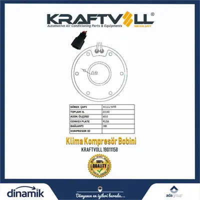 KRAFTVOLL 19011158 Klima Kompresor Bobini Renault Fluence 10> Megane Iıı 10> Dacıa Logan Sandero Lodgy Duster 1.5 Dcı K