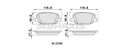 BRAXIS AA0223 Arka Fren Balatası Alfa Lancıa 159 Brera Thesıs 77362273, 77365560, 9949203, 77363818, 77364273, 77363579, 77363580, 77363819, 71773138, 1K0698451G