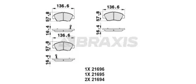 BRAXIS AB0170 On Fren Balata Honda Cıvıc 1.6 1992-2000 Crx 91-> Crz 10-> 6450S5AE50, 6450S5AG00, 45022504V10, 45022TR2A00, 45022SLNA01, 45022S5AE50, 45022S5AG00, 45022S5AG01, 45022S7A000, 6450S5AJ00