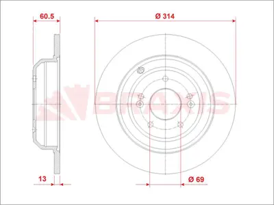 BRAXIS AE0894 Fren Dıskı Arka Stınger 2.0 T-Gdı 2.2 Crdı 17->