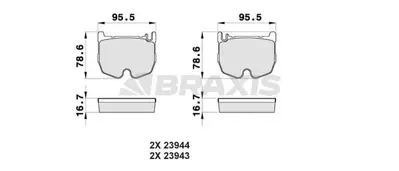 BRAXIS AB0465 Fren Balatası On C219 Cls 55 Amg 05>10 W211 E55 Amg 02>08 W220 S65 Amg 01>05 A0044204620, A1994210010, A1994210610, 34205320, 34207120, 34204020, 44204520, 44204620, 1994200120, 1994210010