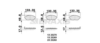 BRAXIS AB0151 On Fren Balatası Chevrolet Spark 96682858, 4465B5070, 581011RA05, 581014LA00, 58101C8A00, 58101C8A10, 58101C8A50, 58101C8A60, 581011PA00, 581011WA05
