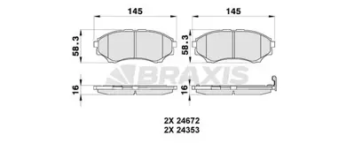 BRAXIS AB0178 On Fren Balatası Mazda 4x4 B 2500 Ranger 02>06 2,5td / 3,0td 06>12 988201C200, 834041C010, MECHANISM, MOTOR