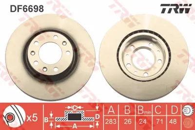 TRW DF6698 On Fren Dısk Aynası P308 Iı 13> P308 Sw Iı 14> Havalı 283mm 9803918180 1642761380 1667849980 9675223380 9805961480 1667851280 1642765080 96099616 95661813 4246N8