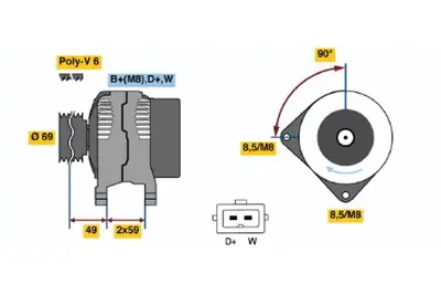 BOSCH 0 123 320 018 Alternator Transporter T4 2.4 Dıesel 09.1990 05.1998; Transporter T4 2.5 Tdı 07.1995 06.2003; T 