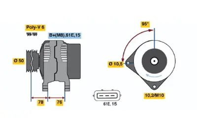 BOSCH 0 123 325 010 Alternator 523 I 09.1995 09.2000; 320 I 04.1998 09.2001; 520 I 09.1995 06.2003; 528 I 09.1995 