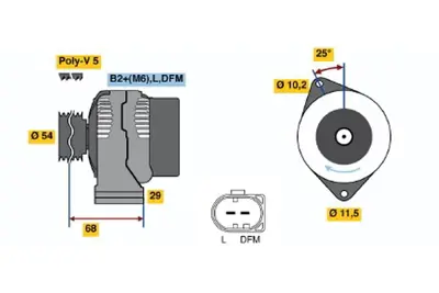 BOSCH 0 124 225 020 Alternator Smart 0.8 Cdı Coupe 11.1999 01.2004; Fortwo 0.8 Cdı Coupe 02.2004 03.2007; Fortwo 0. A6601540902