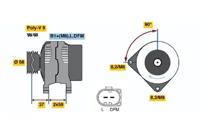 BOSCH 0 124 325 018 Alternator Passat 1.9 Tdı Varıant 05.1997 11.2000; Passat 1.9 Tdı 10.1996 11.2000; Passat 1.9 T 