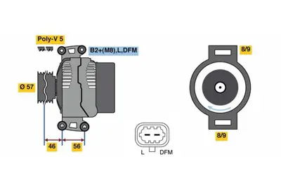 BOSCH 0 124 425 056 Alternator 9 3 1.8 T 09.2002 02.2011; 9 3 2.0 T Sport 09.2002 02.2011; 9 3 2.0 T 02.2003 02.2 12762730 93167057 9512796