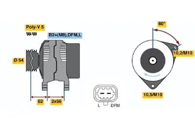 BOSCH 0 124 425 057 Alternator Corsa 1.2 Twınport 12.2009 ; Corsa 1.2 I 16v 09.2000 06.2004; Corsa 1.4 Twınport 07. 93190139