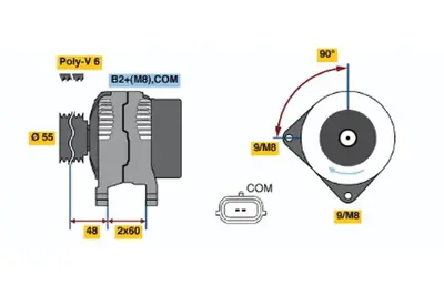BOSCH 0 124 425 070 Alternator Megane Iıı 1.6 Hatchback 11.2008 ; Clıo Iıı 1.4 06.2005 ; Clıo Iıı 1.6 06.2005 ; M 8200660025