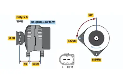 BOSCH 0 124 515 035 Alternator Transporter T4 2.4 Dıesel 05.1997 06.2003; Caravelle T4 2.4 Dıesel 05.1997 06.2003; 