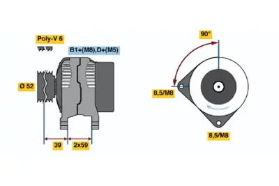BOSCH 0 124 515 087 Alternator 156 2.5 24v 09.2000 12.2001; 156 2.5 V6 Sportwagon 09.2000 12.2001; 166 3.0 V6 24v 0 60673305