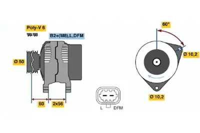BOSCH 0 124 525 031 Alternator Zafıra 2.2 Dtı 03.2002 07.2005; Astra 2.2 Dtı Caravan 09.2001 06.2004; Astra 2.2 Dtı 93176653