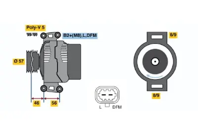 BOSCH 0 124 525 058 Alternator 9 3 1.8 T 09.2002 02.2011; 9 3 2.0 T Sport 09.2002 02.2011; 9 3 2.0 T 02.2003 02.2 
