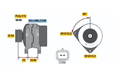 BOSCH 0 124 525 063 Alternator C5 2.0ı 10.2004 03.2008; C4 Grand Pıcasso 1.8 10.2006 07.2008; 307 Cc 2.0ı 06.2005 5705EK 9646452480 9649846780