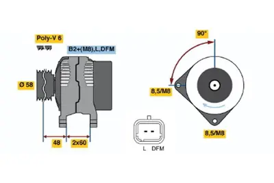 BOSCH 0 124 525 136 Alternator Megane Iı 1.6 Hatchback 11.2002 10.2008; Megane Iı 1.6 10.2003 10.2009; Megane Iı 1. 8200660029