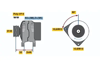 BOSCH 0 124 615 027 Alternator 307 1.6ı 08.2000 05.2005; 307 2.0 Hdı 08.2000 05.2005; 206 2.0 Hdı 04.1999 10.2005 