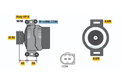 BOSCH 0 124 615 042 Alternator Pt Cruıser 2.2 Crd 09.2002 12.2005; Pt Cruıser 2.2 Crd 01.2006 12.2009 A0131545802