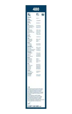 BOSCH 3 397 118 540 480 Sılecek Setı Twın 475 475 Mm Unıversal 1272791 28890Q9202 71804095 7711170142 92862890101 HE2267330 MB683949 YL8X17528EA